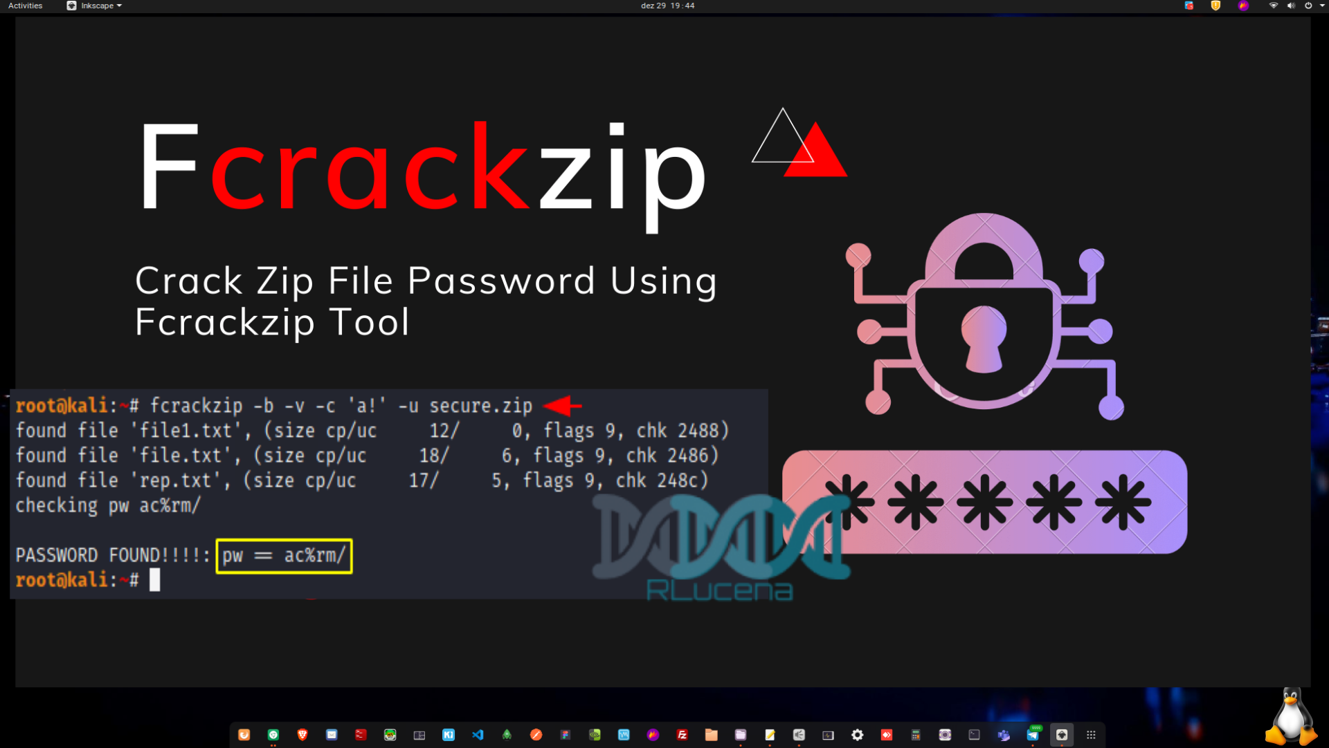 Ferramenta fcrackzip quebrar uma senha de zip